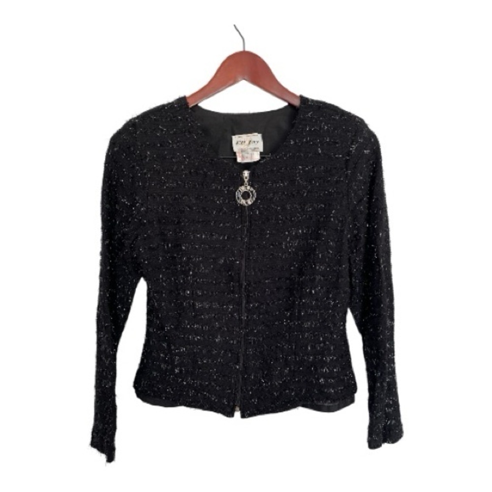 Vintage Ell Jay Black Textured Zip-Up Evening Jacket Size 10
